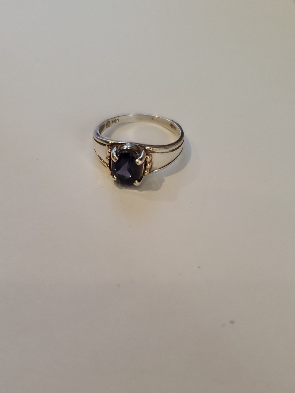 Sterling Silver 14k Iolite Oval Solitaire Ring Size 8